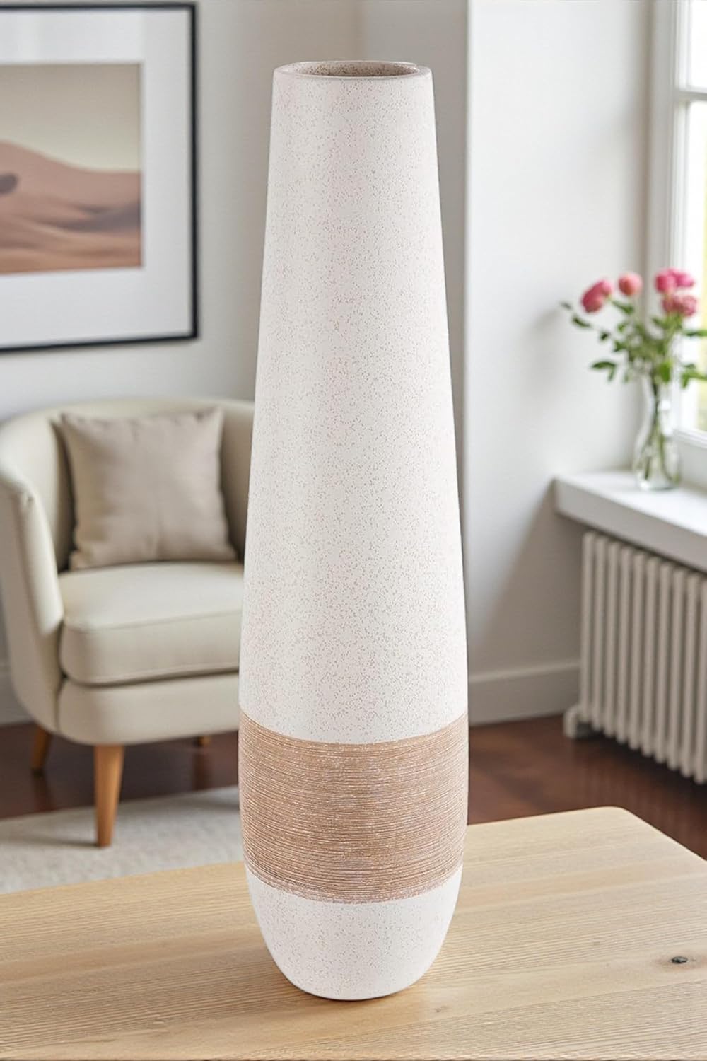 Gilde Deko grosse Vase XL Bodenvase aus Keramik - Deko Wohnzimmer - Farbe: Braun Creme Höhe 46 cm