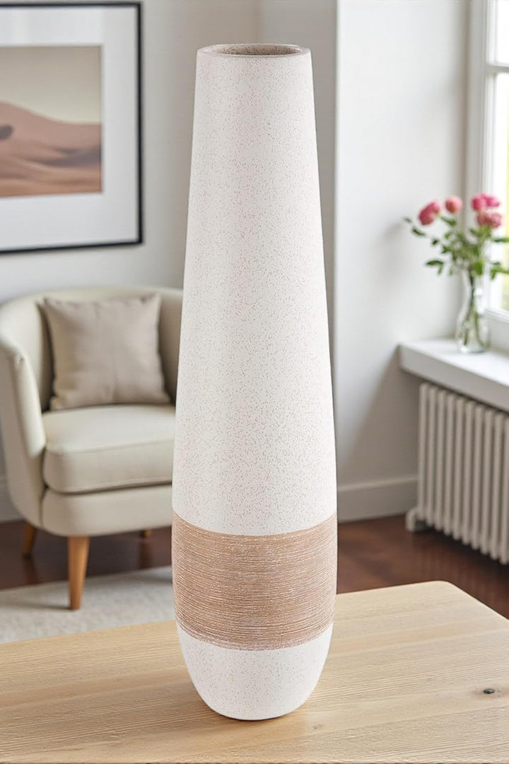 Gilde Deko grosse Vase XL Bodenvase aus Keramik - Deko Wohnzimmer - Farbe: Braun Creme Höhe 46 cm