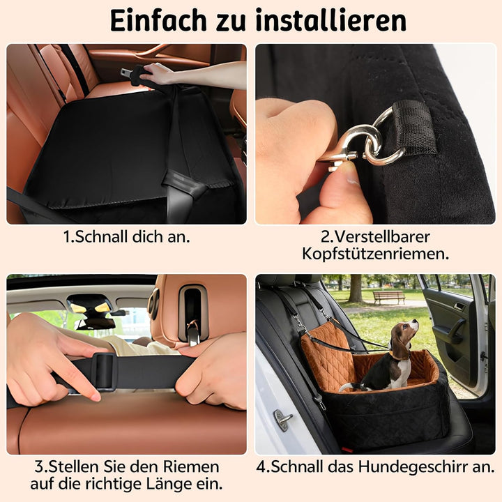 Hundeautositz bis 9 kg, Memory-Schaum Hundebooster mit Plüsch-Samt-Bezug, rutschfeste Unterseite & 2