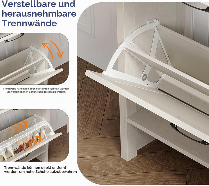 LEADZM Schuhschrank Schmal,Schuhkipper mit 2 Flip-Schubladen Schuhregal mit 1 Offene Fächer für den