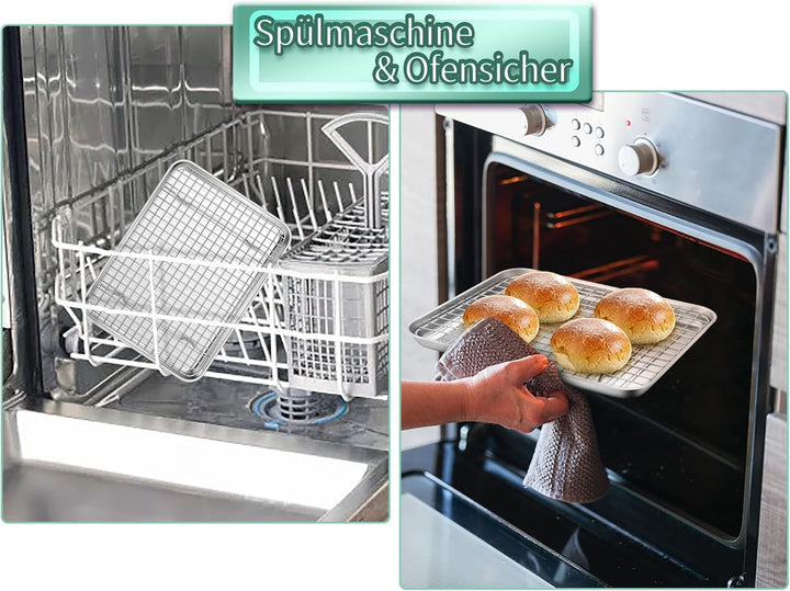 Homikit Backblech 2er Set, Klein Edelstahl Kuchenblech Backofenblech, Rechteckige Ofenblech Fettpfan
