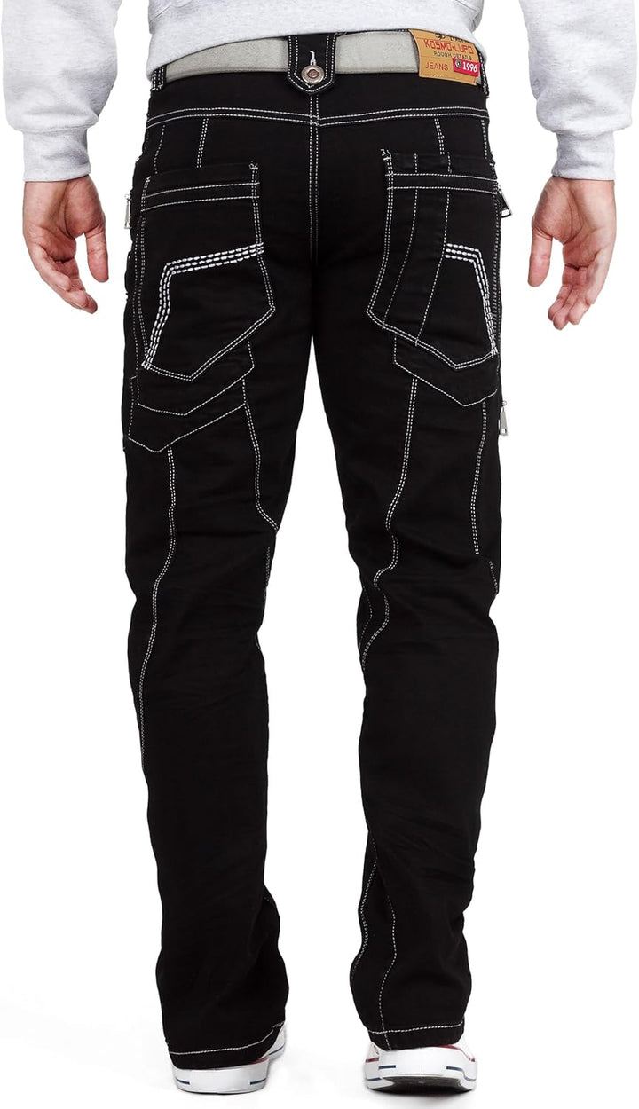 Kosmo Lupo Herren Jeans Besonderes Design 36W / 34L Schwarz - 35, 36W / 34L Schwarz - 35