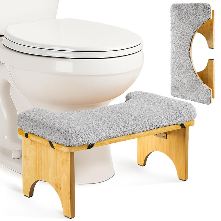 Klappbarer Toilettenhocker Erwachsene mit Komfortmatte, Klohocker aus Bambus-Holz für Badezimmer, Er