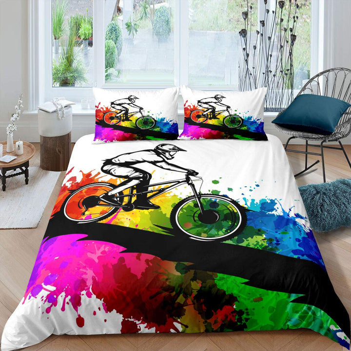 Dreckiges Fahrrad Bettwäsche Set 200x200, Jungen Extreme Sport Tröster Bezug Set, Fahrrad Aquarell K