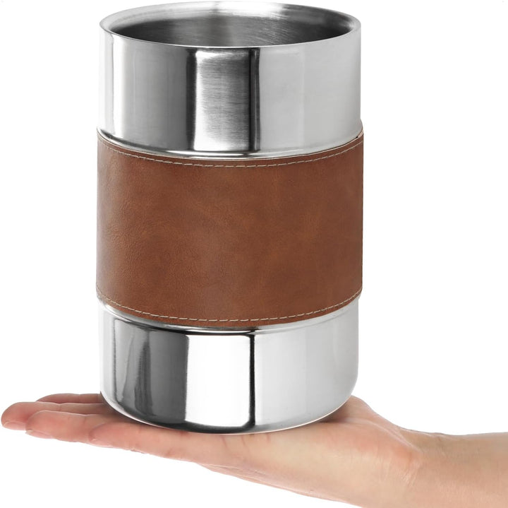 com-four® 4x Sektkühler mit Kunstleder-Band - Flaschenkühler für Sekt und Wein - Eiswürfelkübel aus