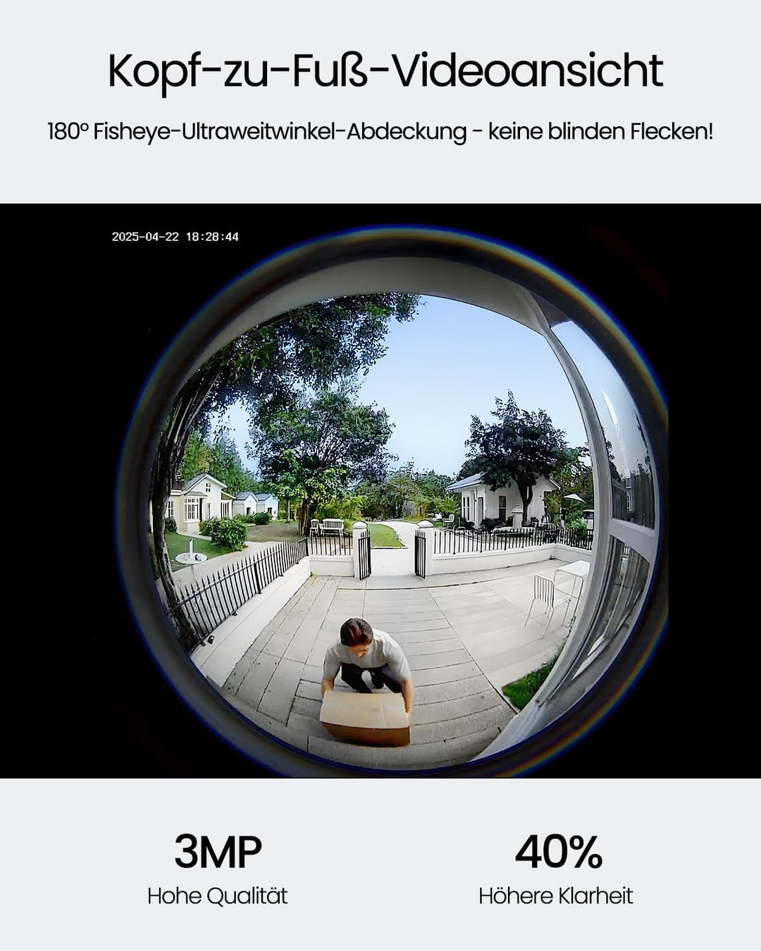 ieGeek Video Türklingel mit Kamera 180° Fisheye, 2K 3MP WLAN-Videotürklingel, AI Bewegungserkennung,