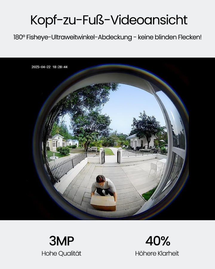 ieGeek Video Türklingel mit Kamera 180° Fisheye, 2K 3MP WLAN-Videotürklingel, AI Bewegungserkennung,