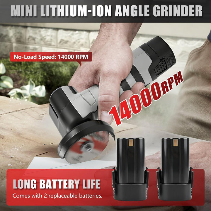 Akku Winkelschleifer, 16.8V Mini Winkelschleifer mit 2 x 2000mAh Akkus, 14000 PRM, Kabelloses Elektr