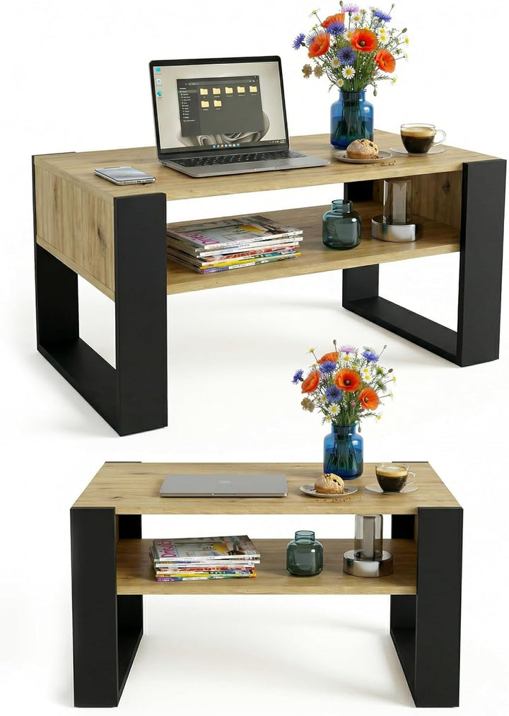 Couchtisch 92×53.6 cm – Wohnzimmertisch aus Holzwerkstoff, Stabiler & moderner Kaffeetisch mit zusät