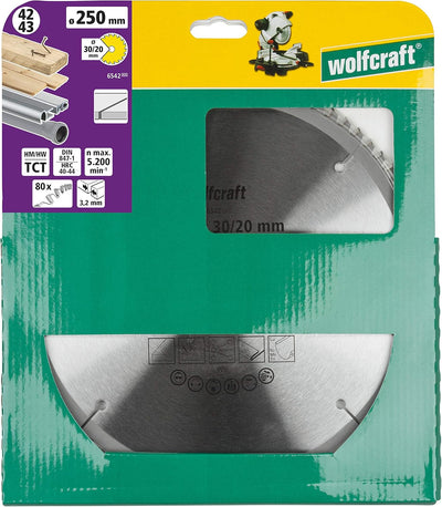 Wolfcraft 6542000 Kapp- und Gehrungssägeblatt ø 250 mm - feine, saubere Schnitte ø 250 mm 80 Zähne,