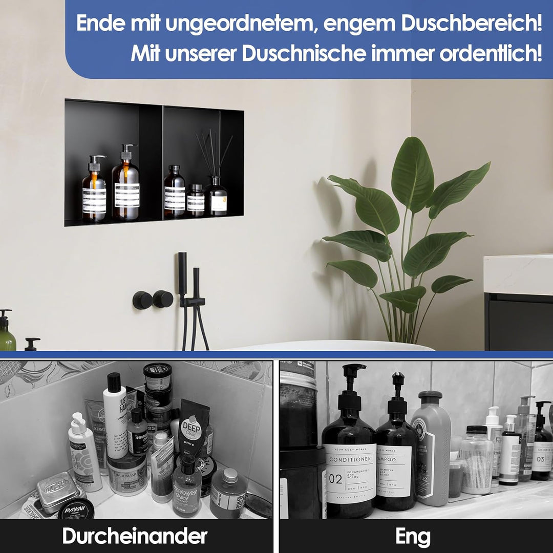 Wandnische Dusche, 600 x 300 x 101 mm OUGOO Edelstahl Duschnische Randlos Lagerung Doppelnische für