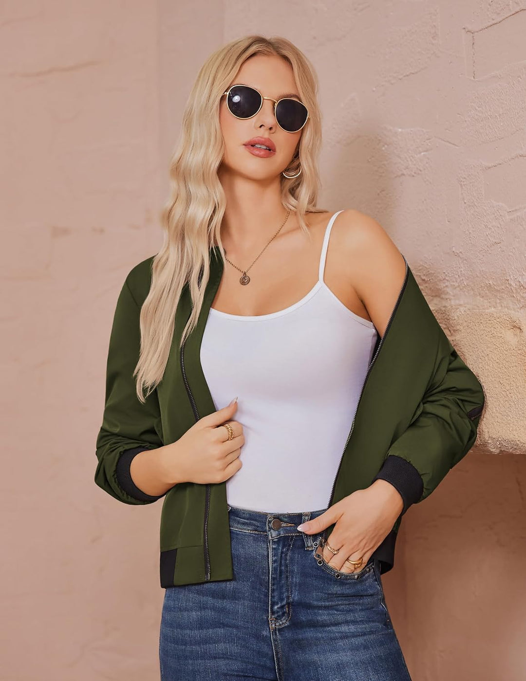 Zeagoo Bomberjacke Damen Kurz Blouson Jacket leichte Fliegerjacke Langarm Casual Frühling Pilotenjac