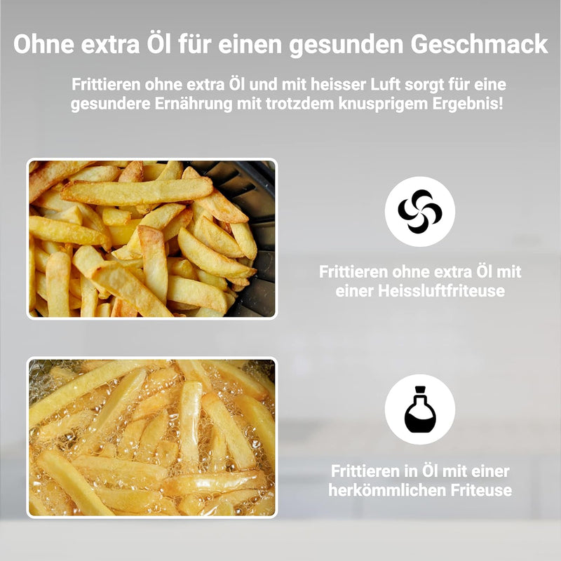 KLAMER Heissluftfritteuse 5,5l XXL, ölfreie Friteuse, 1700W Airfryer mit LED-Touchscreen, digitalem