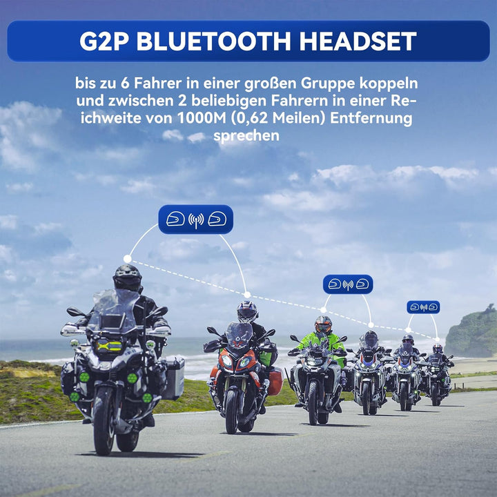 LEXIN G2 Motorrad Bluetooth Headset, Helm Kommunikationssystem für 2 bis zu 6 Personen in Reichweite