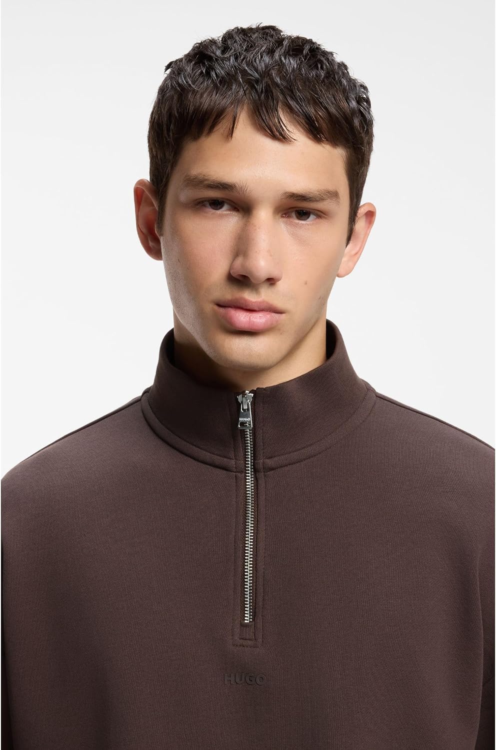 HUGO Relaxed-fit Sweatshirt Aus Baumwolle Mit Troyerkragen XS Brown Overflow 903, XS Brown Overflow