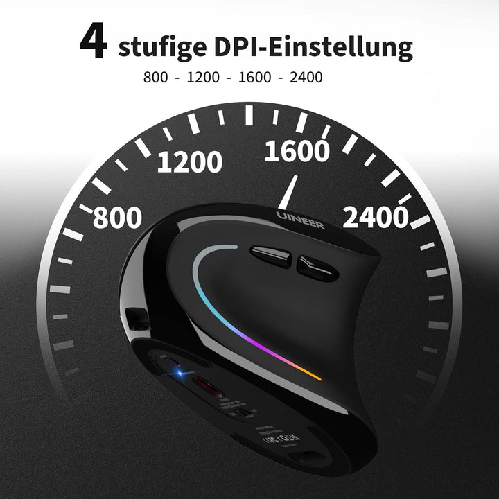 Uineer Ergonomische, kabellose vertikale Maus, dreifarbige Atemlichter, BT5.0/4.0/2.4G Bluetooth, wi