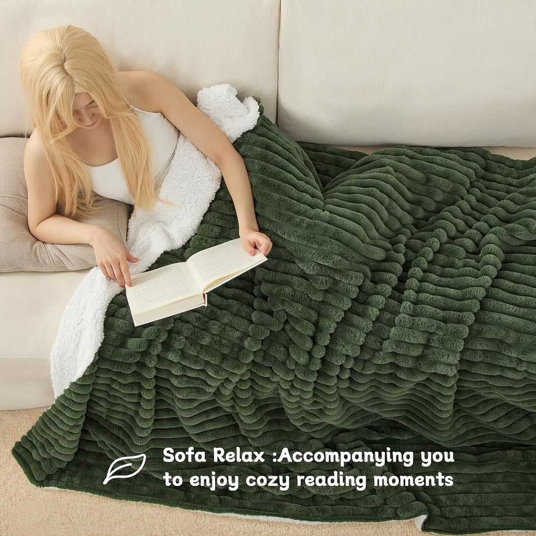 Tofinel Dicke Kuscheldecke Decke Flauschig 150x200 cm - Kleine Sherpa Decken Olivingrün & Sofadecke