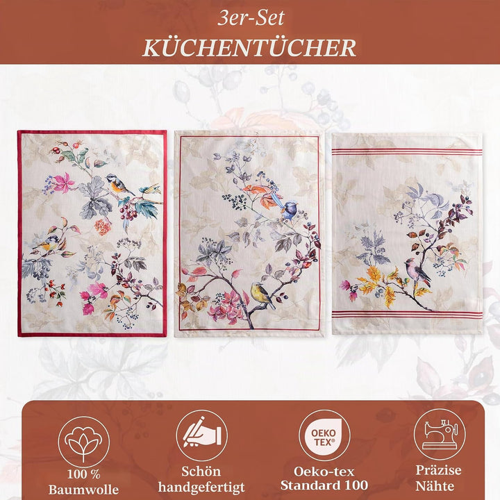 Maison d'Hermine Küchenhandtücher 3er-Set 100% Baumwolle 70 cm x 50 cm Wiederverwendbare Geschirrtüc