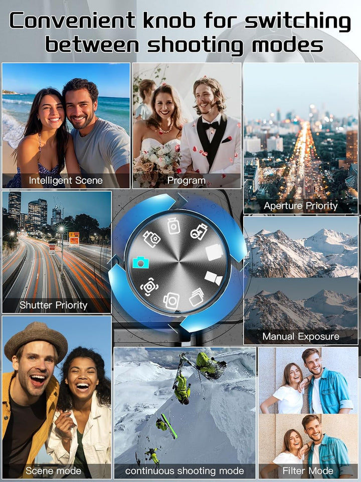 Fotokamera Digitale Monitech 64 MP 8K Kamera für Fotografie mit 2,8-Zoll-Klappdisplay &amp; Blitzschuh,