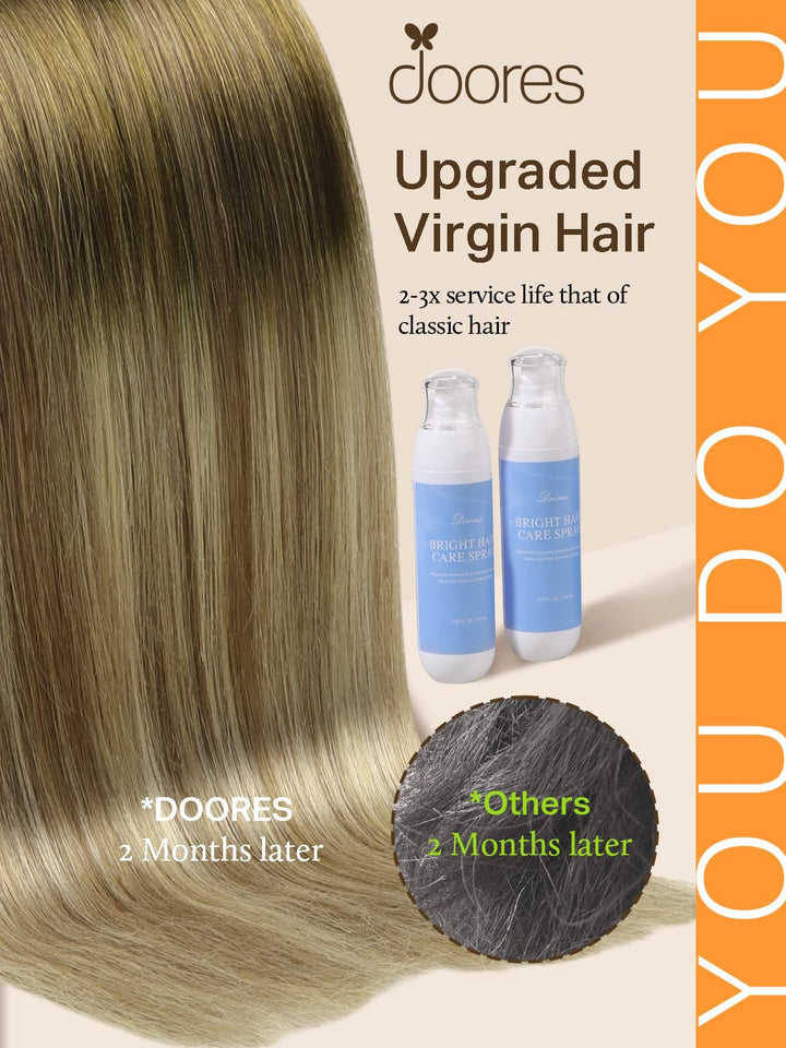 DOORES Tape Extensions Echthaar, Dunkel Braun bis Chestnut Braun und Dirty Blonde Highlights 50cm (2