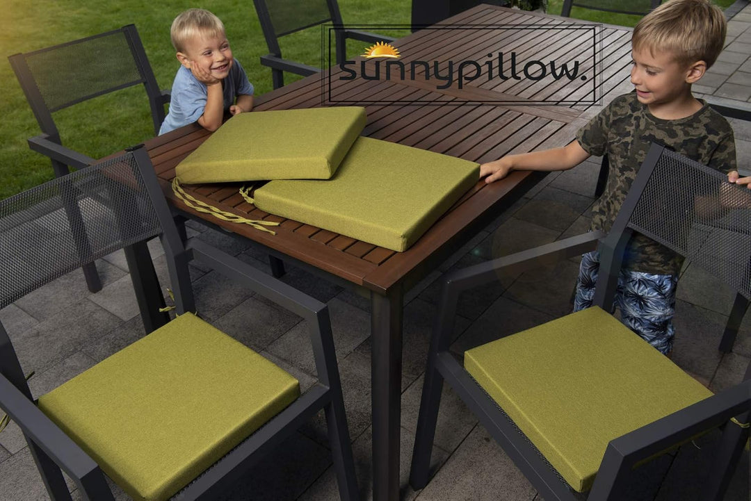 sunnypillow 4er Set Stuhlkissen mit Bindebänder - 40 x 40 x 3 cm - Sitzkissen Outdoor für Stühle/Bän