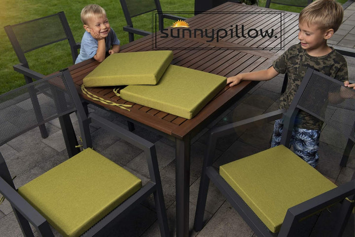 sunnypillow 4er Set Stuhlkissen mit Bindebänder - 40 x 40 x 3 cm - Sitzkissen Outdoor für Stühle/Bän