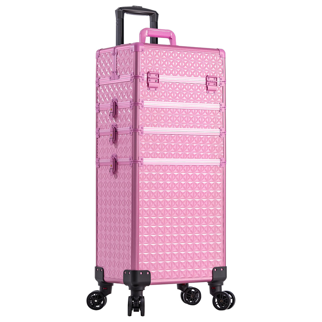 Arous 5-in-1 Profi-Kosmetikkoffer, Aluminium, mit 360° drehbaren Rädern Hellrosa, Hellrosa