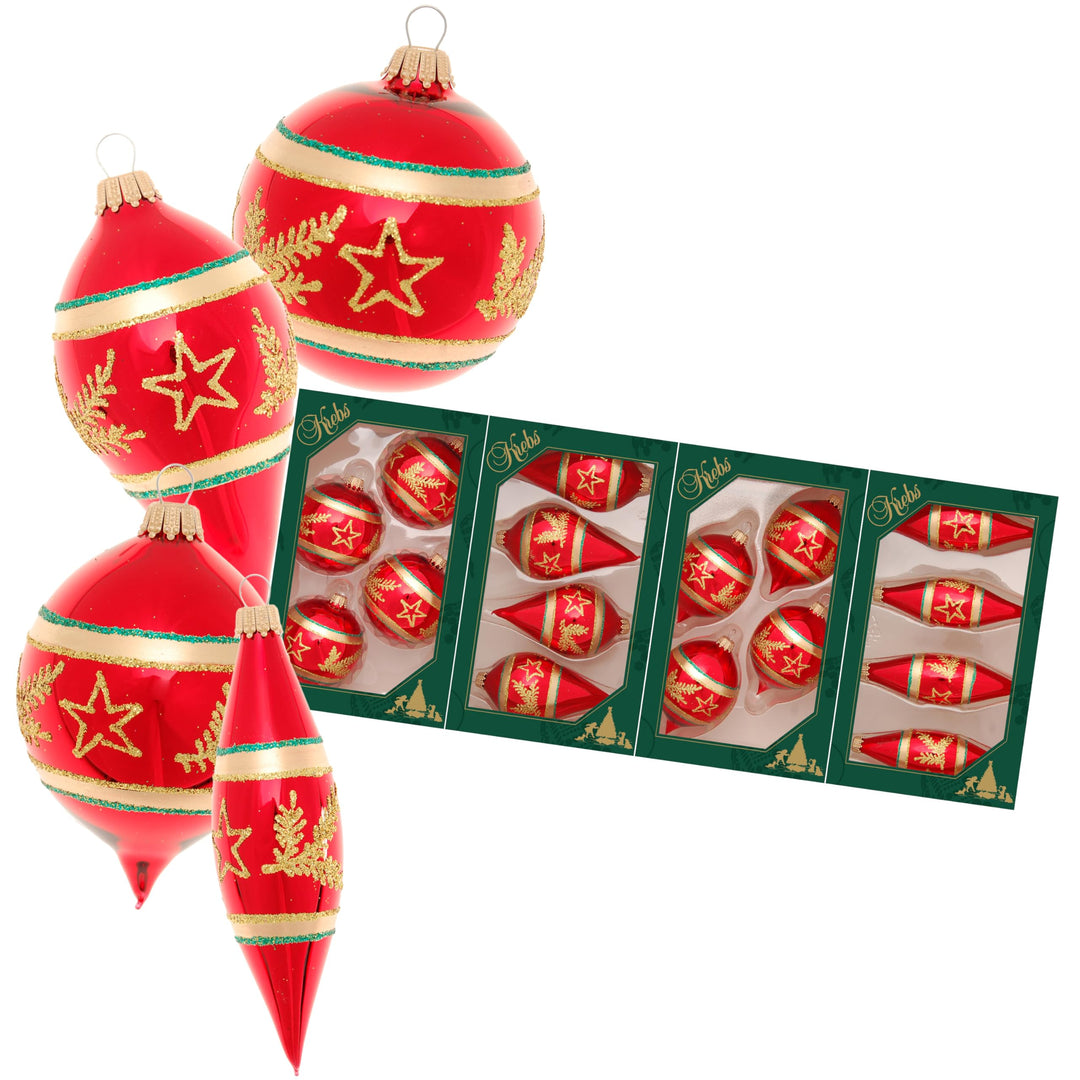 Krebs Glas Lauscha - Weihnachtsdekoration/Christbaumschmuck aus Glas - 4er Boxset je 4 Weihnachtsbau