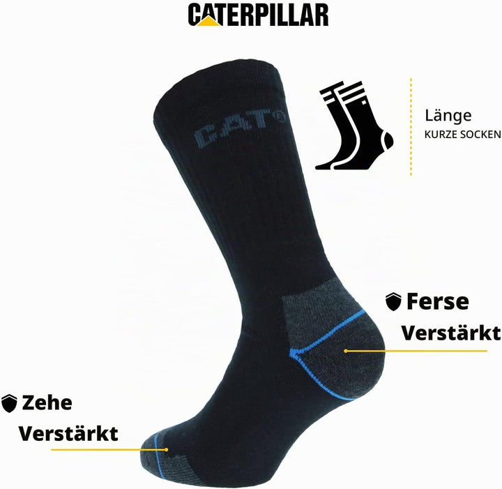 Caterpillar 6 Paar Arbeitssocken für Herren zur Unfallverhütung aus Coolmax, doppelte Verstärkung an