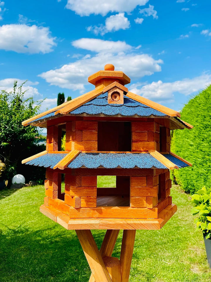 DARLUX Vogelvilla wetterfest von L bis XL Futterhaus Vogelhaus mit oder ohne Ständer in Braun mit Ro