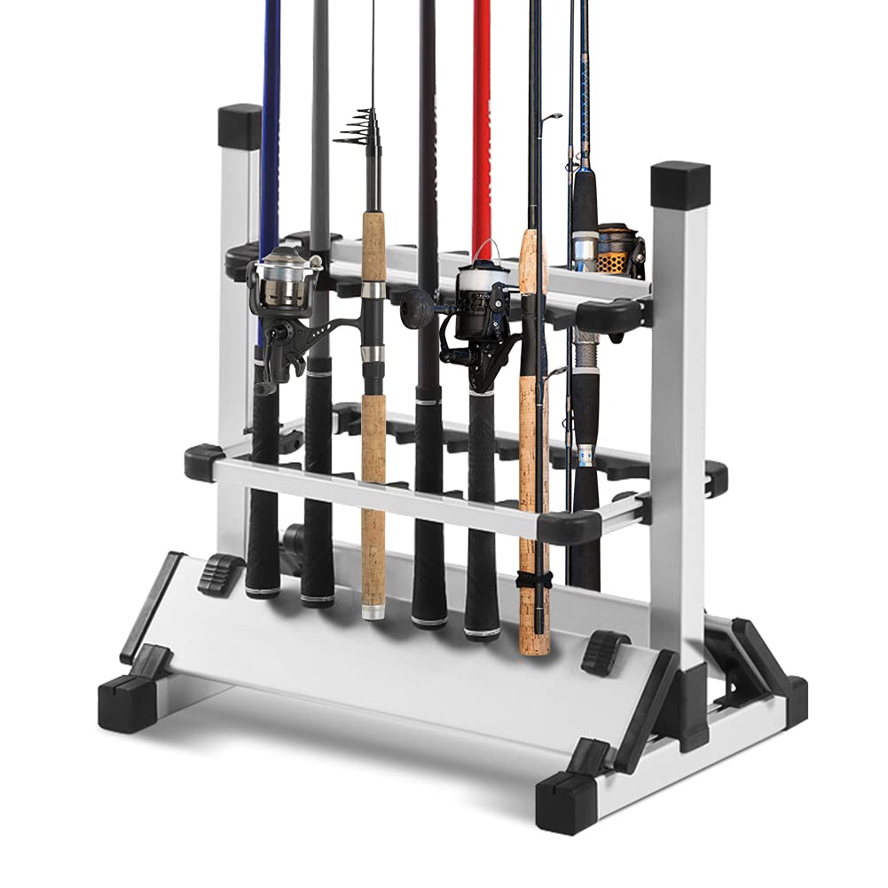 Wakects Leichter Angelrutenständer, Fishing Rod Storage Rack für 12 Ruten, 44,5 x 50 x 32,5 cm, Schw