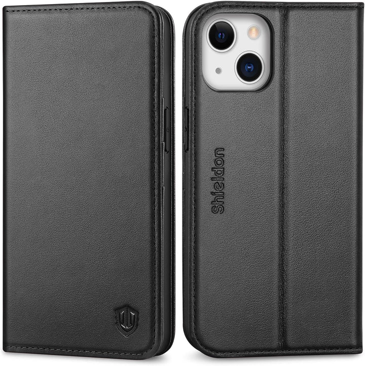 SHIELDON Hülle für iPhone 13 5G Handyhülle [Echtleder] [Stossfest] [Kartenfach] [Magnet] [Standfunkt