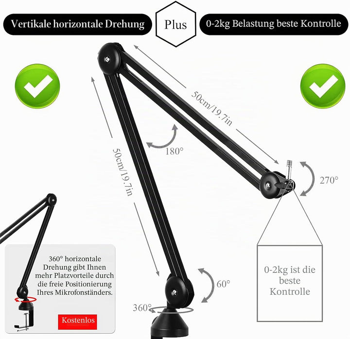 LANUCN Mikrofon Arm Mikrofonständer der 2. Generation 3/8 5/8 Verbesserter Mikrofonarm mit Anti-Shak