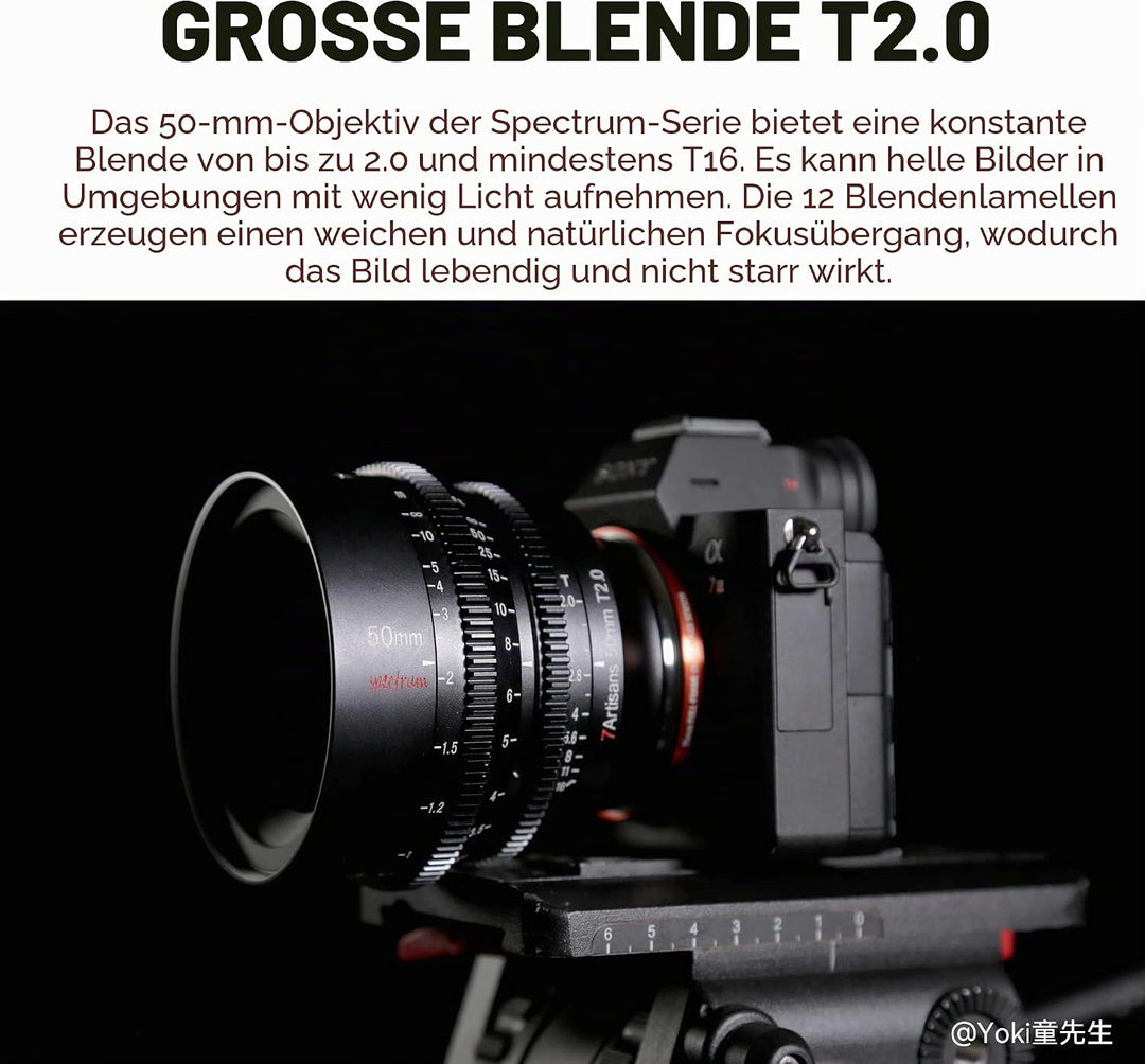 7artisans 50 mm T2.0 grosse Blende, Vollformat-Objektiv, L-Mount, manueller Fokus, geringe Verzerrun
