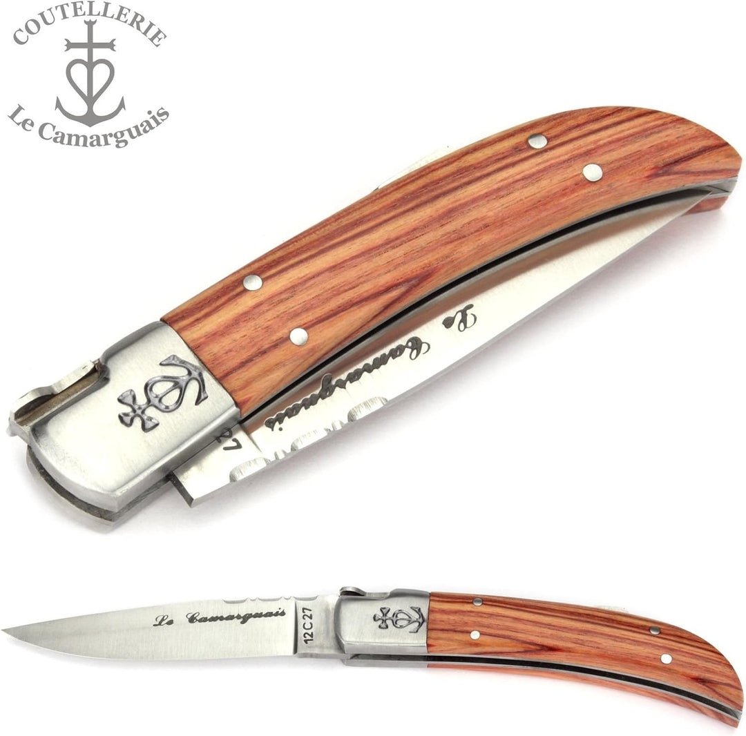 Le Camarguais 10 cm Taschenmesser 20008 - Griffschalen Rosenholz - Klinge 9 cm Stahl 12C27-1 Backe