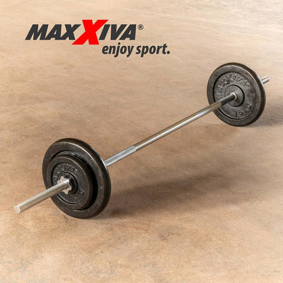 MAXXIVA Hantelstange 160 cm Langhantelstange Krafttraining Zugstange silber verchromt Sternverschlus