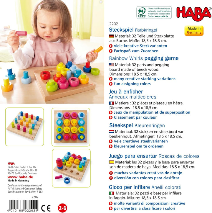 Haba 2202 - Steckspiel Farbkringel, buntes Sortier- und Motorikspielzeug aus Holz ab 2 Jahren, zum F