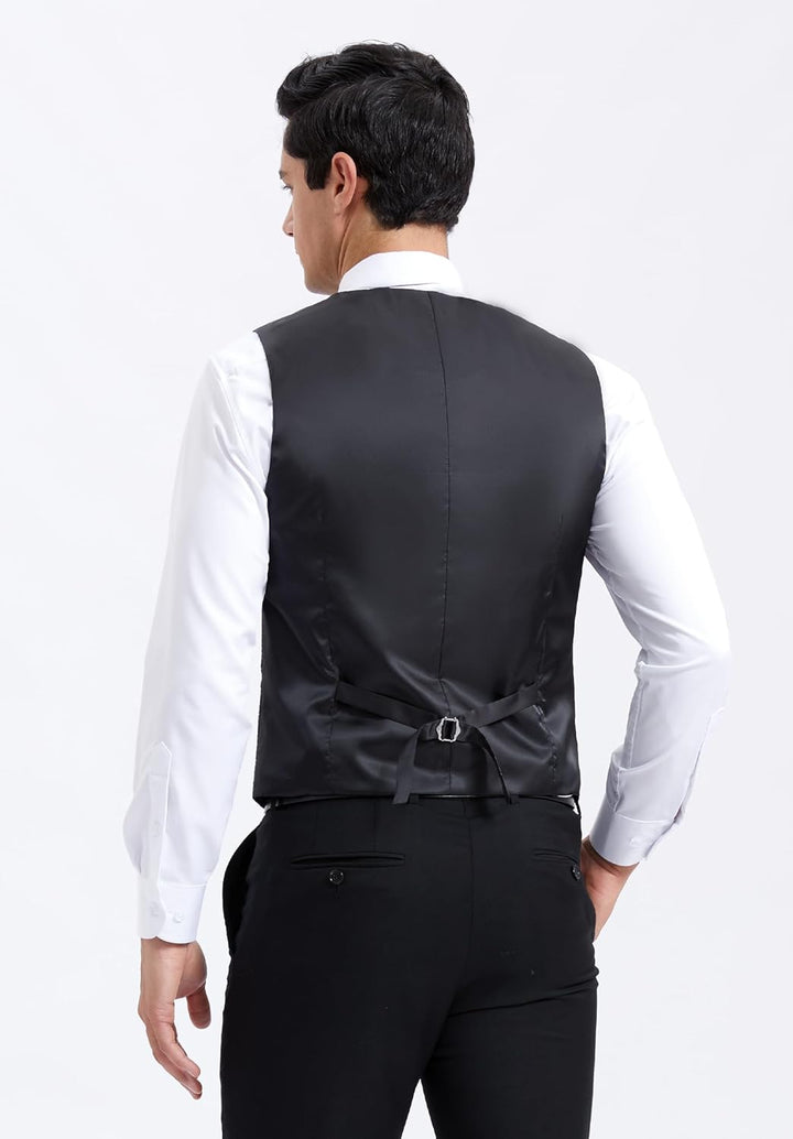 HISDERN Herren Anzugweste Formale Hochzeit Klassische Retro Baumwolle V-Ausschnitt Einfarbige Elegan