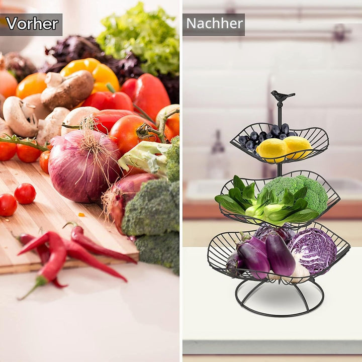 3 Stöckig Metall Obstkorb, Servierkorb Obstschale, Gemüse Etagere, Snack Bonbon Platte Obstteller fo