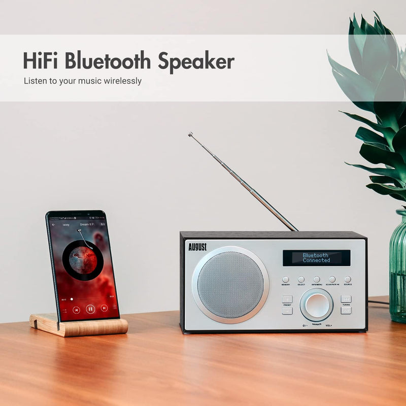 DAB+/FM Radio mit Bluetooth-August MB420-Digitales Küchenradio Holzgehäuse RDS-Funktion 60 Presets H