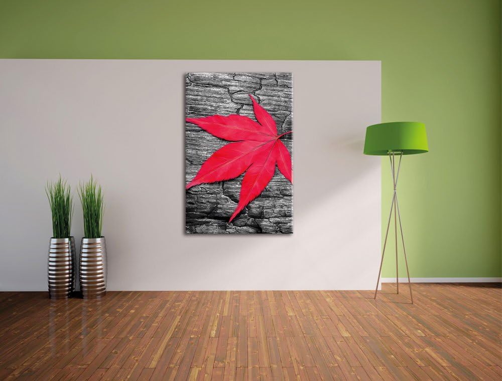 Pixxprint Rotes Ahornblatt im Herbst / 100x70cm Leinwandbild bespannt auf Holzrahmen/Wandbild Kunstd