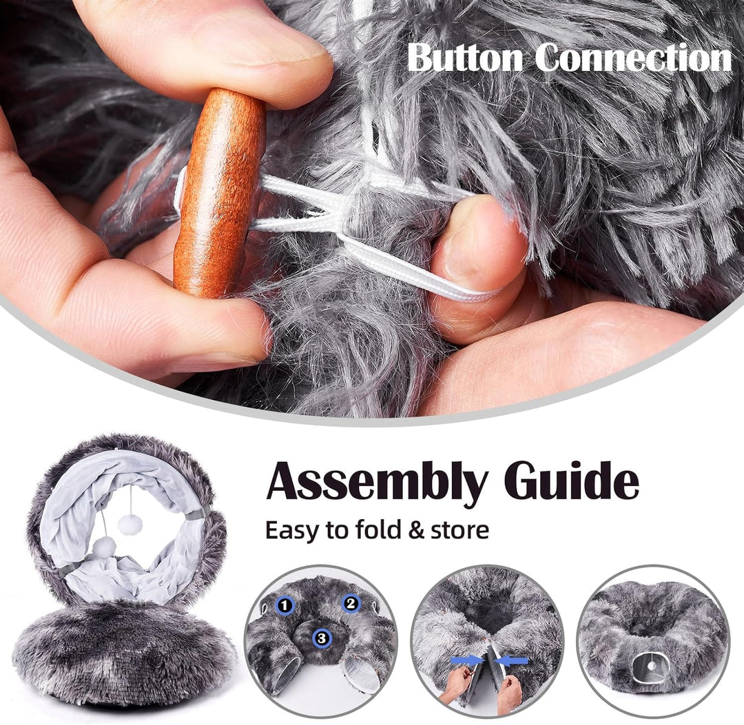 Odoland Katzentunnel grosse Katzenspielzeug mit Plüsch Katze Bett Katzentunnel mit Ball für Indoor K