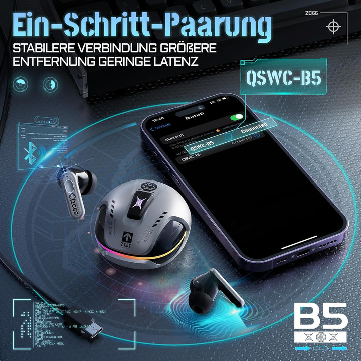 ZOMBIES CAT KopfhöRer Kabellos Bluetooth, Noise Cancelling Kopfhoerer, Bluetooth KopfhöRer Mit Tiefe