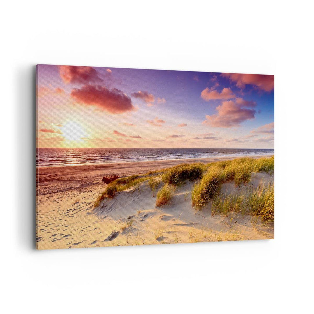 Bilder auf Leinwand 100x70cm Leinwandbild mit Rahmen Meer Strand Düne Gross Wanddeko Bild Schlafzimm