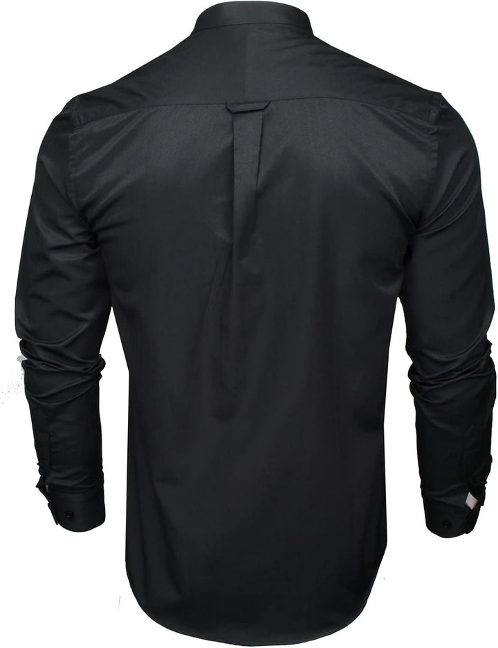 Xact Herren Langarmhemd mit Herringbone-Muster und Grandad-Mandarinkragen L Schwarz, L Schwarz