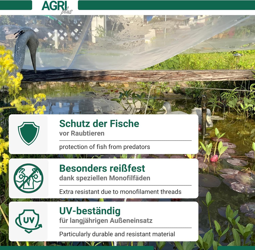 AGRI plus Teichnetz mit Ösen I 4 x 8 m I Verschiedene Masse I Engmaschiges Netz 0,8 x 0,8 mm I Teich