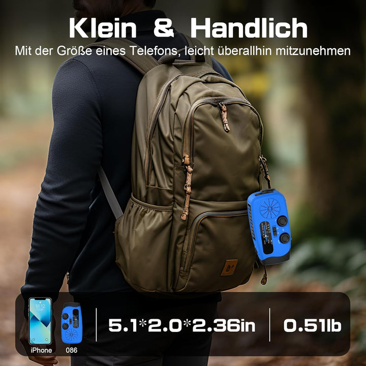 Notfall Kurbel Radio, 2000mAh/7400mWh Akku Kurbelradio Solar Batterie Power Bank USB AM/FM Radio mit