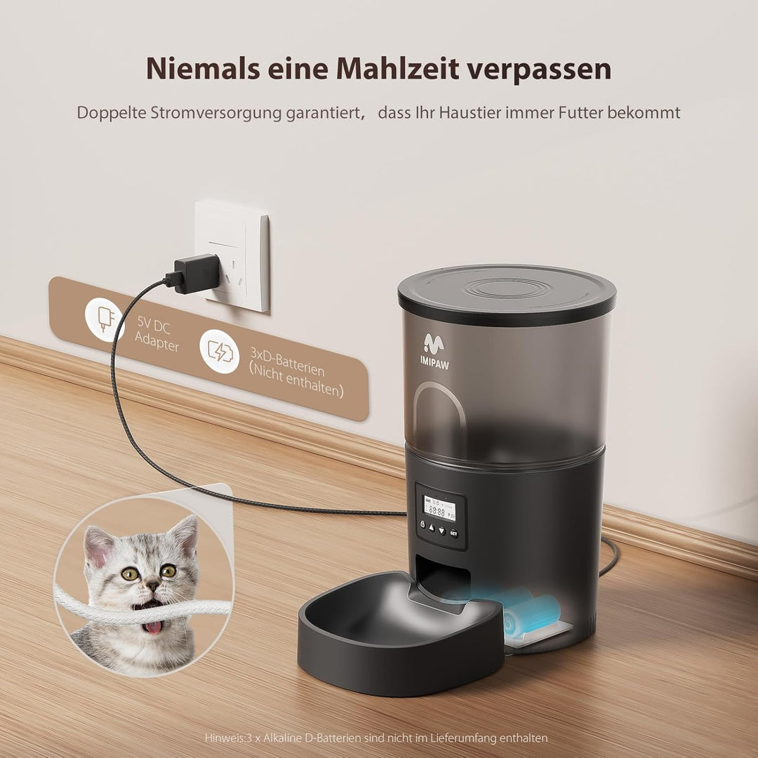 IMIPAW Futterautomat Katze und Katzenbrunnen, Zeitgesteuerter Trockenfutterspender für Haustiere, Pr