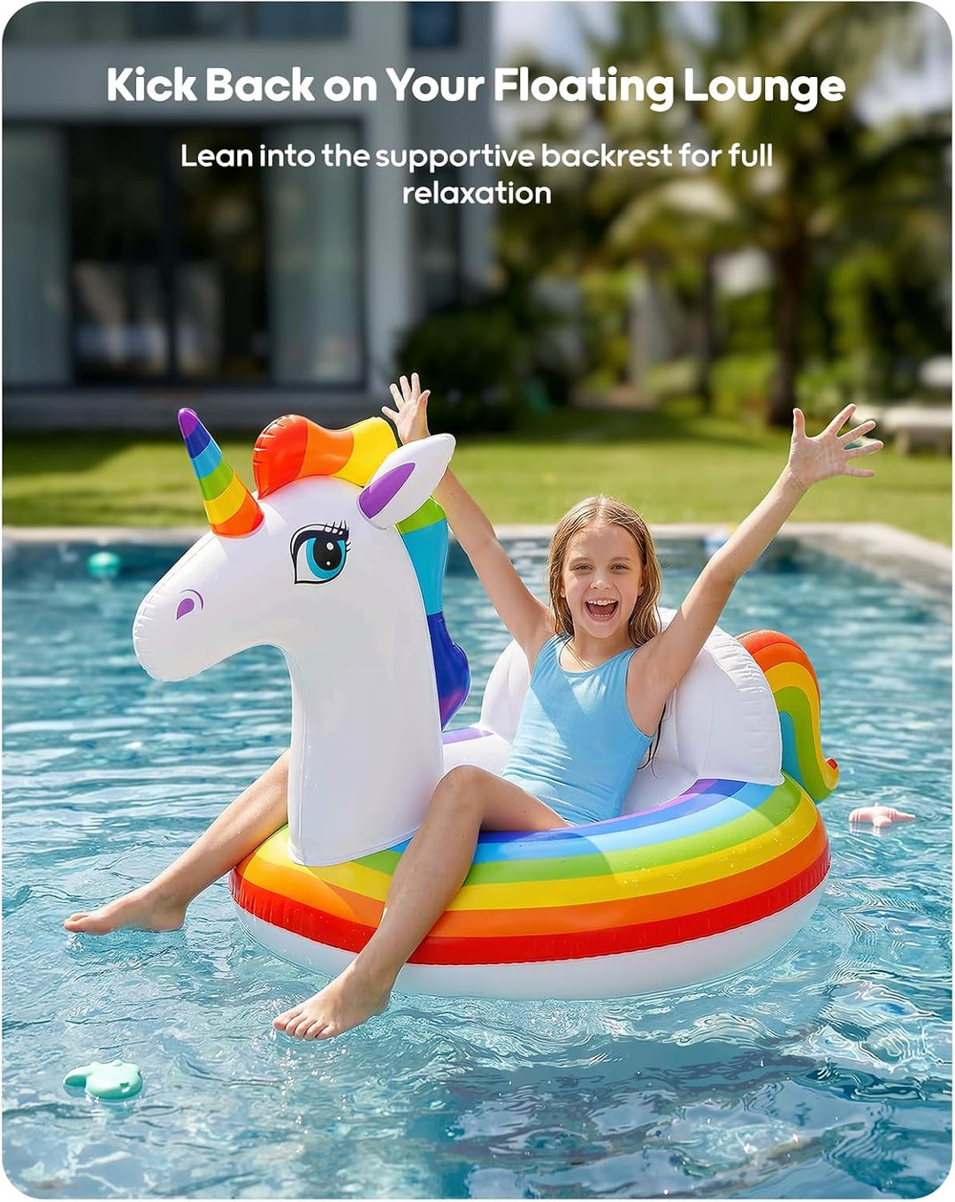 QPAU Inflatable Unicorn Pool Float for Adults & Kids Small