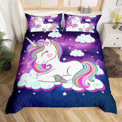 Loussiesd Kinder Einhorn Bettwäsche 135x200 cm Galaxy Magical Tierdekor Bettwäsche-Set für Mädchen J